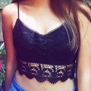 TOPSHOP black lacy cropped tank top